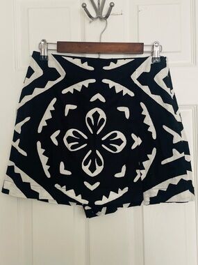 Anthropologie Black and White High-Waist Patterned Skort